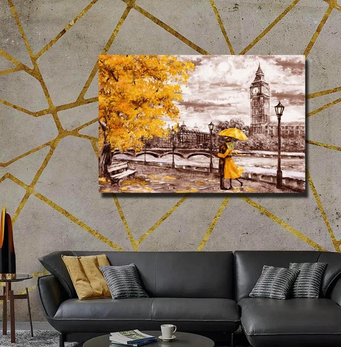 Yağlı Boya Görünümlü Romantik Çift Tablosu-Dekoratif Kanvas Tablolar - 2024 Trend Tablolar