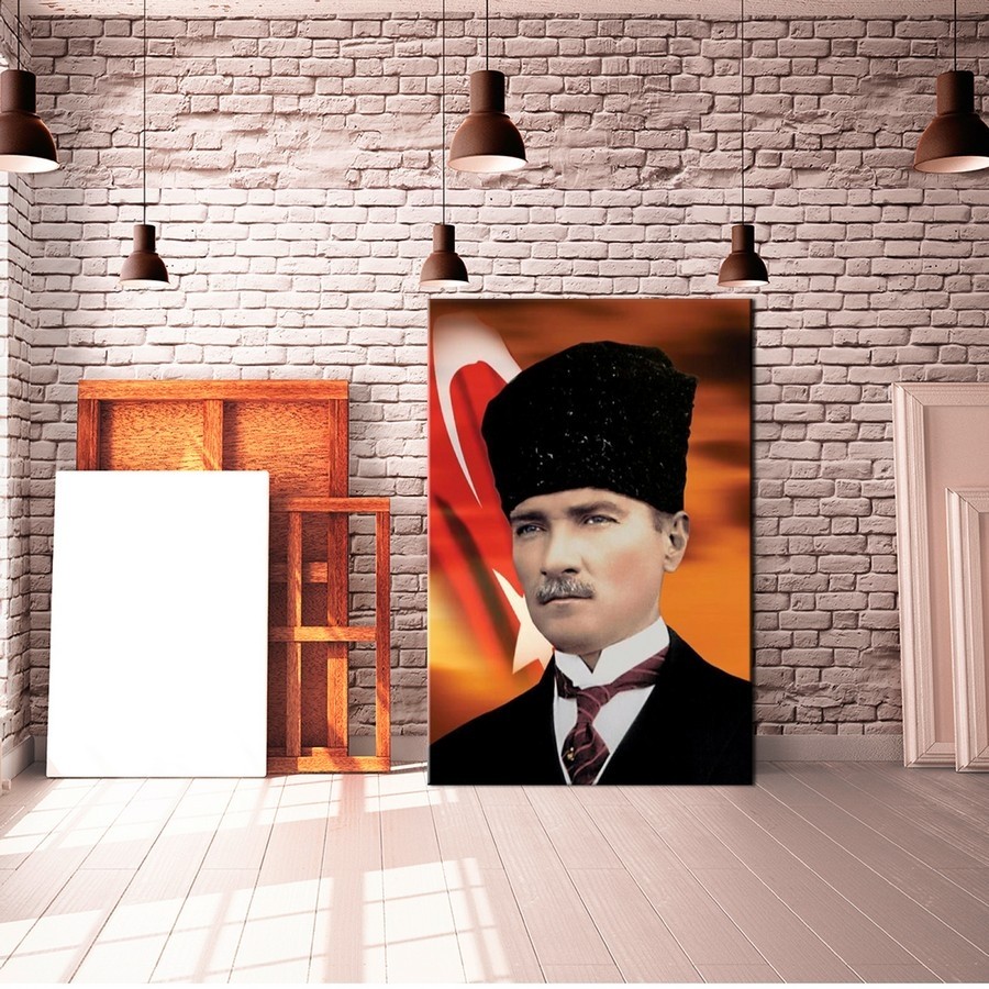 Türk Bayrağı Dekorlu Atatürk Tablosu