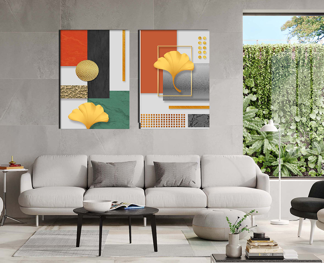 Gold Çiçekler-Geometrik Şekiller Minimalist Koleksiyon Tablolar