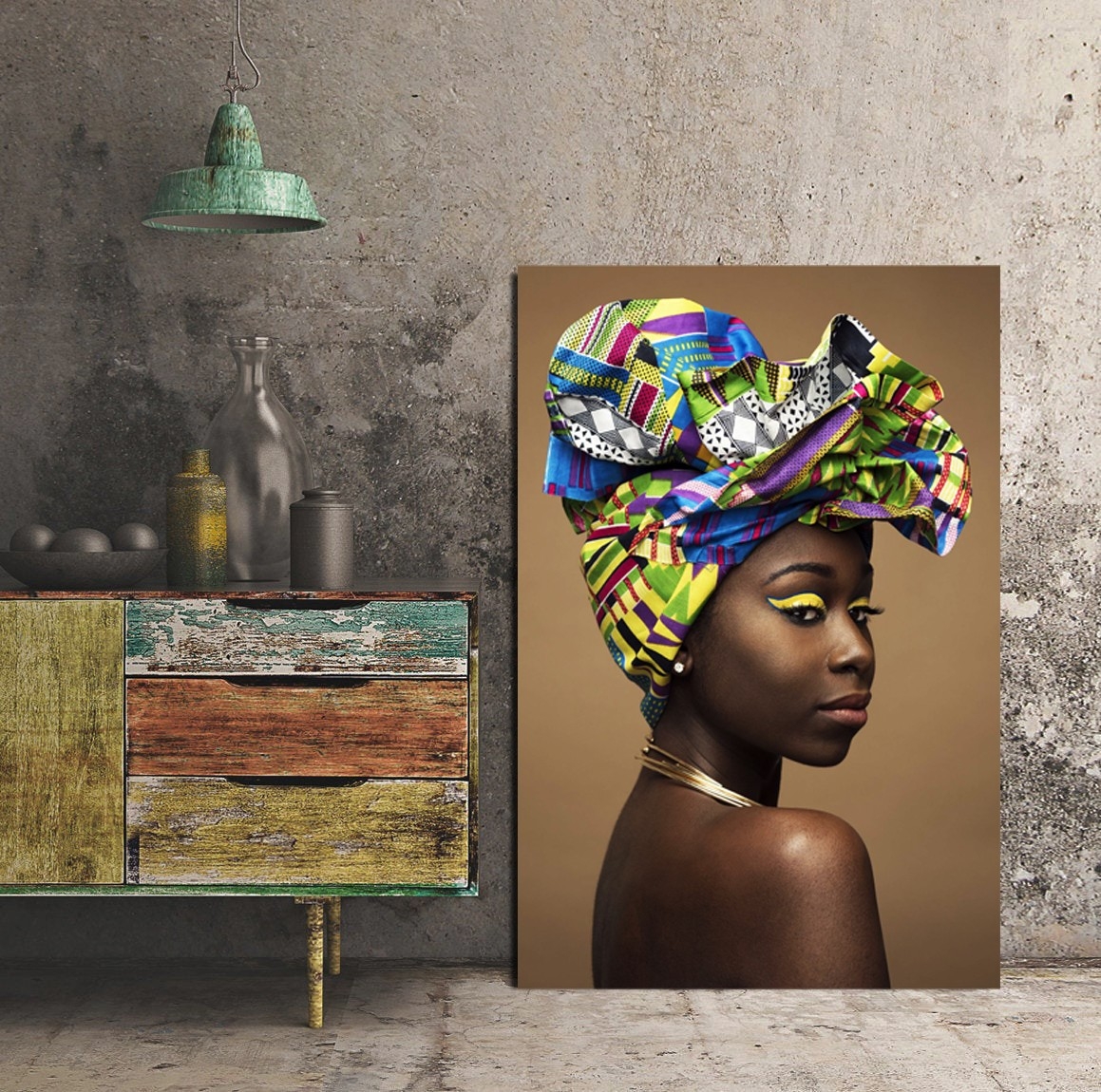 Eşarplı Afrikalı Kadın-Dekoratif Kanvas Tablolar - 2024 Trend Tablolar