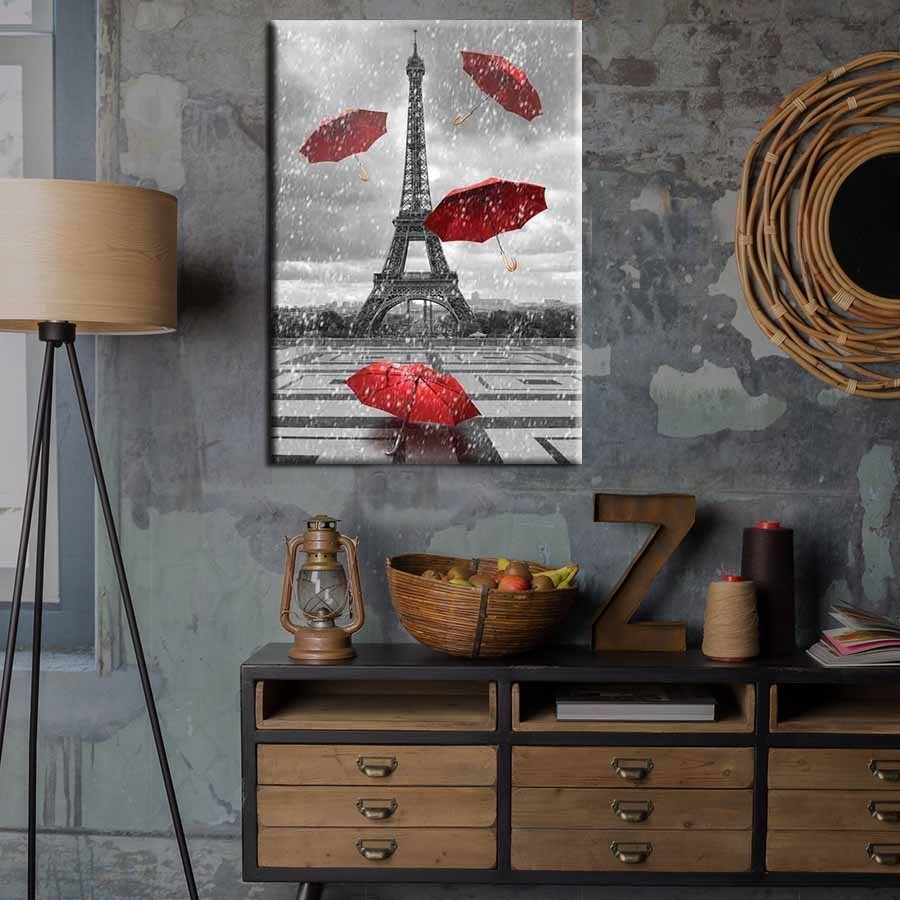 Şemsiye Dekorlu Paris Kulesi Tablosu-Kanvas Tablo-Duvar Tablosu