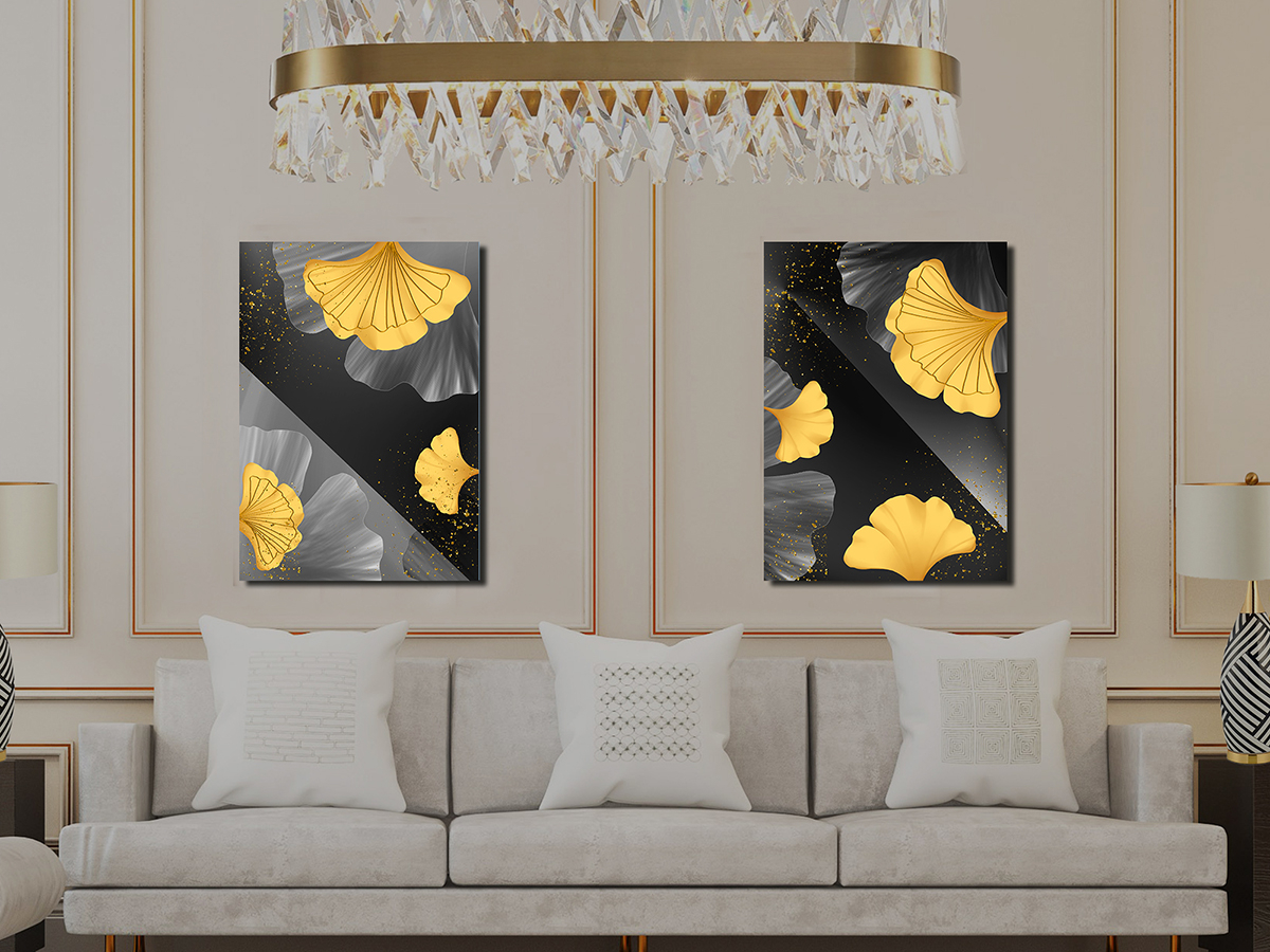 Altın Çiçekler-Geometrik Şekiller Minimalist Koleksiyon Tablolar