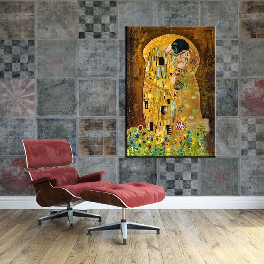 Klimt-Kiss  Kanvas Tablo - Tek Parça Tablolar Kanvas Tablo Duvar Tablosu 