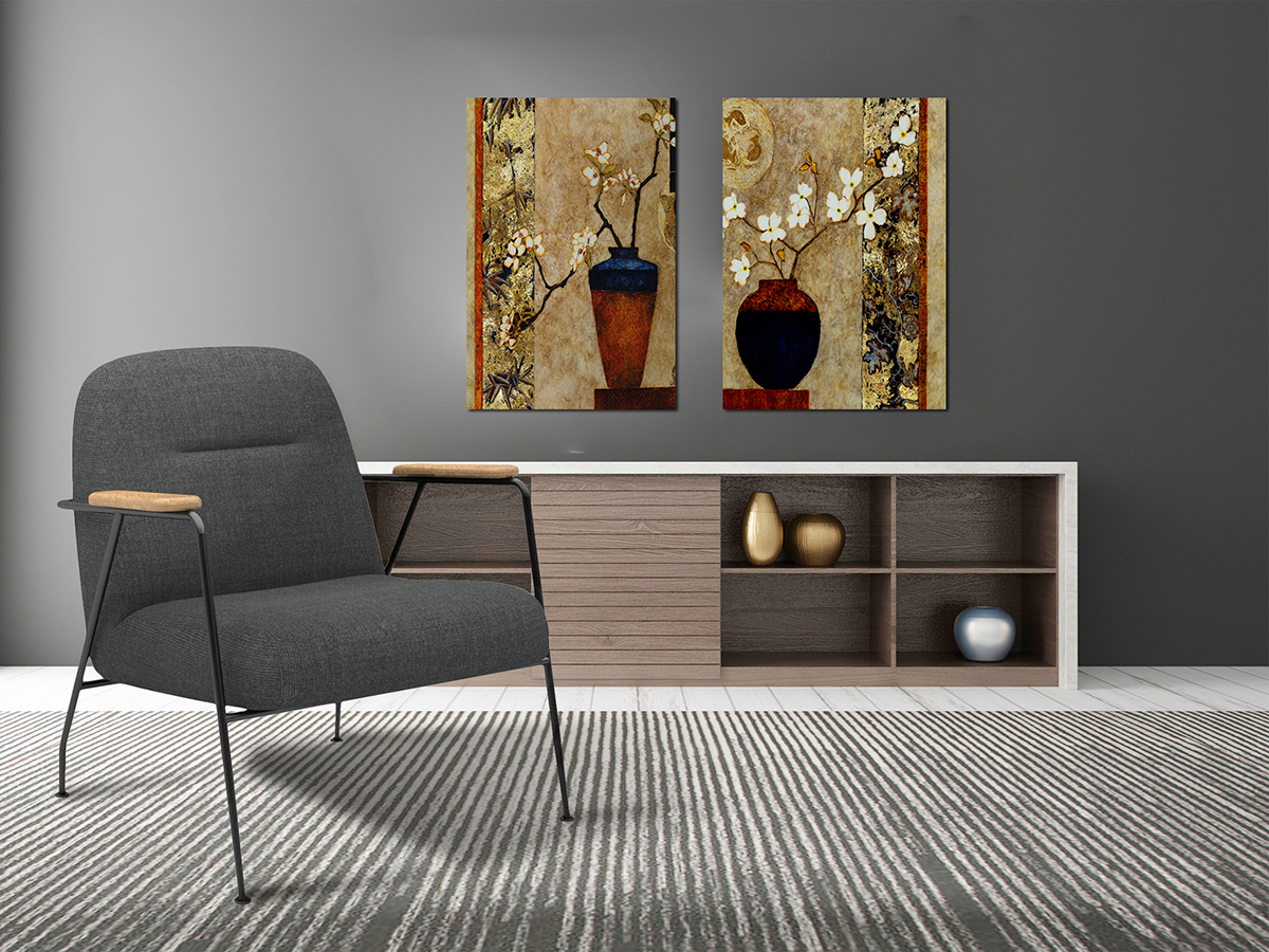 Vazoda Çiçekler-Geometrik Şekiller Minimalist Koleksiyon Tablolar