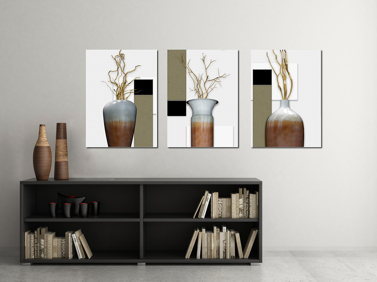 Vazoda Çiçekler-Geometrik Şekiller Minimalist Koleksiyon Tablolar