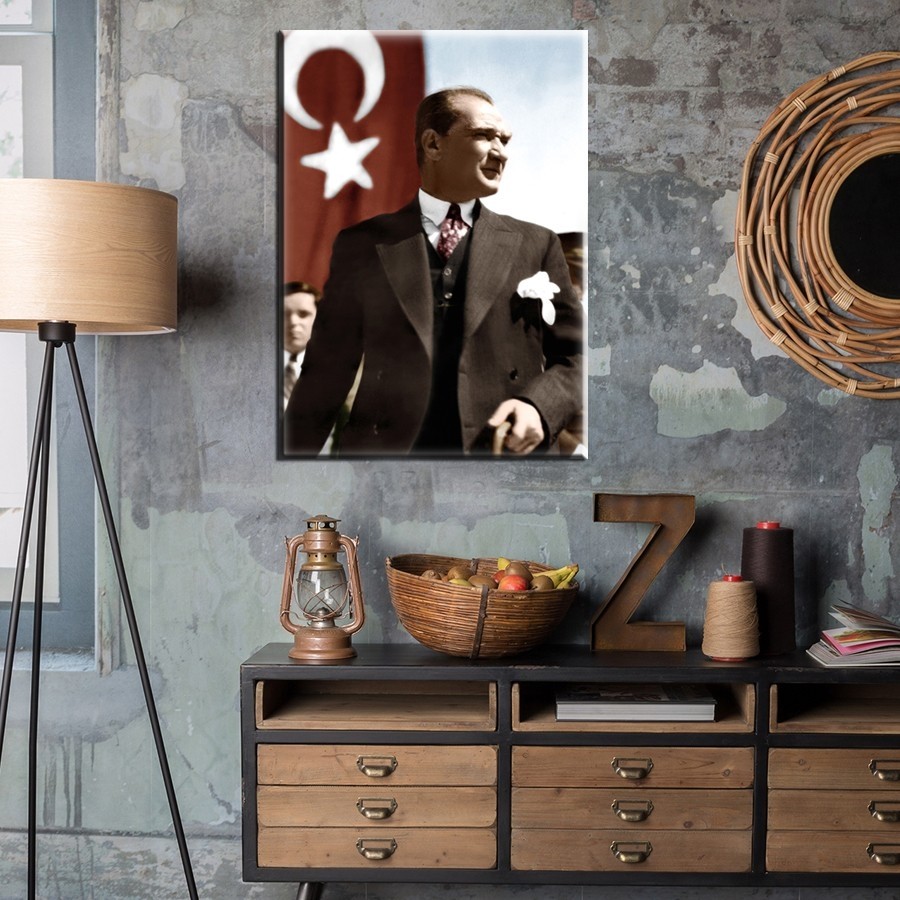 Tek Parça Atatürk Tablosu-Kanvas Tablo-Duvar Tablosu 