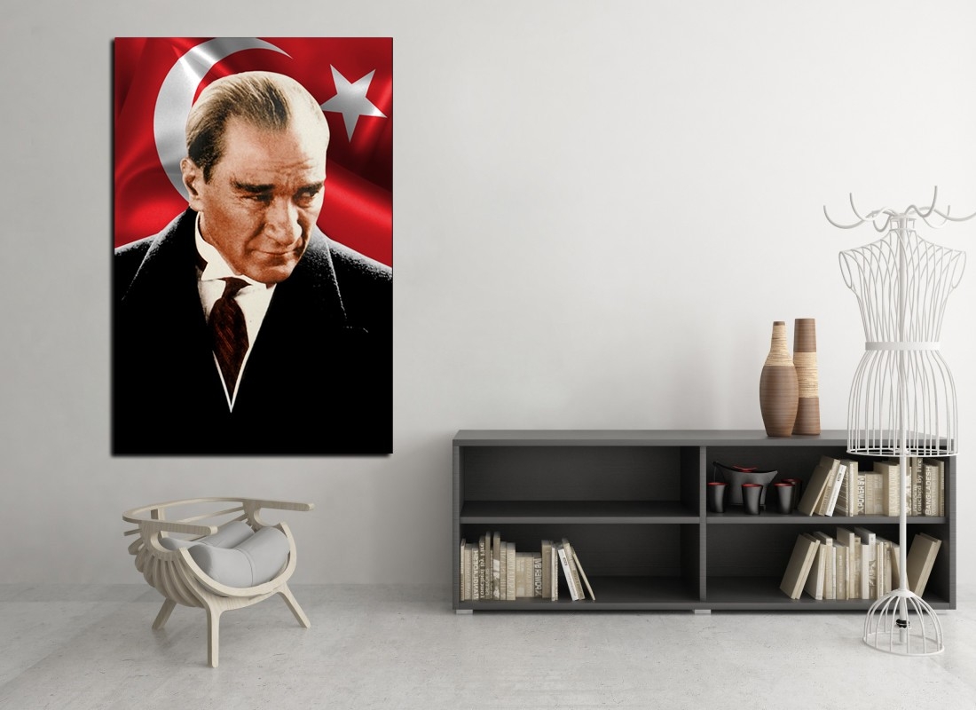 Türk Bayrağı Mustafa Kemal Atatürk Tablosu-Dekoratif Kanvas Tablolar - 2024 Trend Tablolar