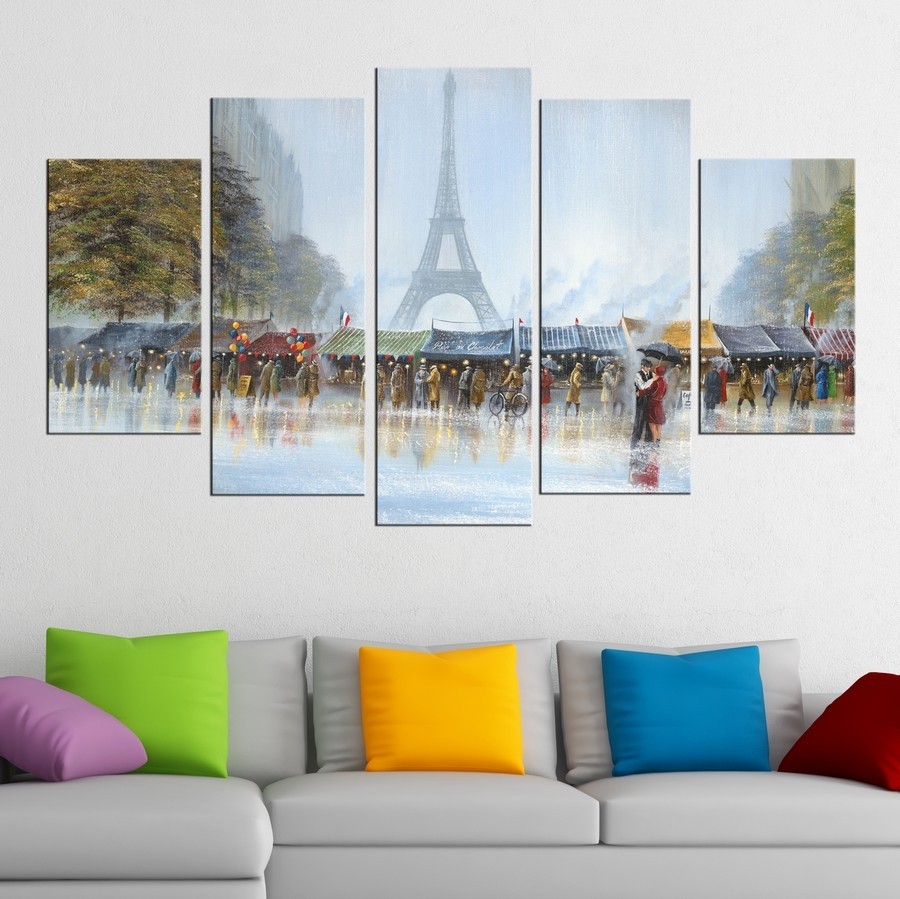 5 Parçalı Kanvas Paris Kulesi Manzaralı Kanvas Tablo