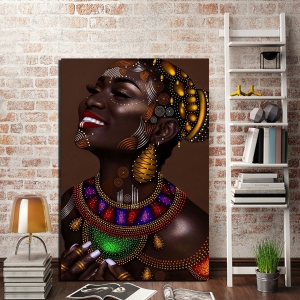 Aksesuarlı Makyajlı Afrikalı Tablo-Dekoratif Kan..