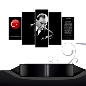 5 Parçalı Kanvas Atatürk Tablosu