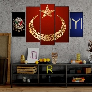 5 Parçalı Kanvas Türk Bayrağı Tablosu