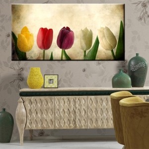 Pastel Çiçek Lale-Kanvas Tablo - Dekoratif Kanva..
