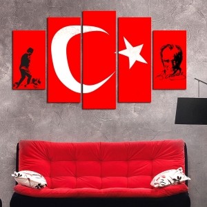 5 Parçalı Kanvas Türk Bayrağı Tablosu