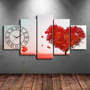 5 Parçalı Saatli Kalp Tablosu