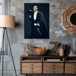 Siyah Zeminde Kanvas Atatürk Tablosu-Kanvas Tabl..
