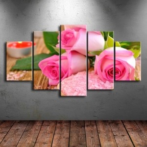 5 Parçalı Kanvas Çiçek Tablosu