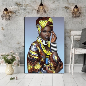 Eşarplı Afrikalı Kadın Tablosu - Dekoratif Kanva..