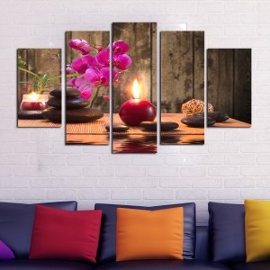 5 Parçalı Kanvas Dekoratif Tablo-Mum Spa Taşları..
