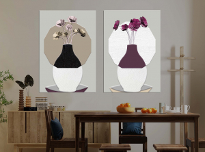 Vazoda Çiçekler-Geometrik Şekiller Minimalist Ko..