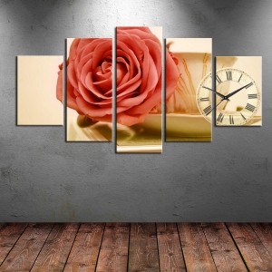 5 Parçalı Saatli Çiçek Tablosu