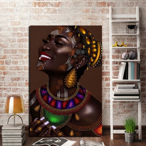 Makyajlı Afrikalı Kadın Tablosu-Dekoratif Kanvas..