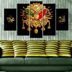 5 Parçalı Osmanlı Arması Tablo- Kanvas Tablo