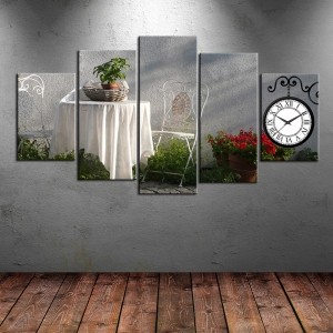 5 Parçalı Saatli Dekoratif Tablo