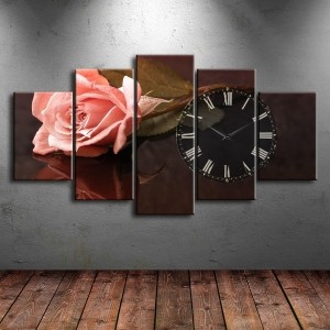 5 Parçalı Saatli Çiçek Tablosu