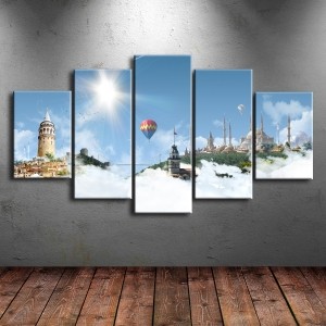 5 Parçalı İstanbul Manzaralı Kanvas Tablo