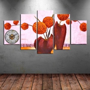 5 Parçalı Saatli Çiçek Tablosu