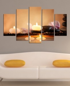 5 Parçalı Kanvas Dekoratif Tablo-Spa Taşı Mum Ta..
