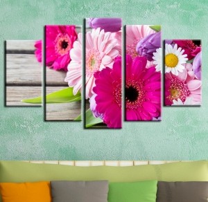 5 Parçalı Dekoratif Çiçek Tablosu