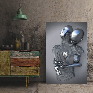 3 D Gümüş Romantik Çift Dekoratif Kanvas Tablola..