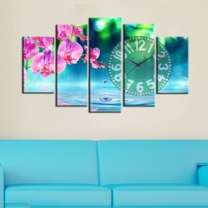 5 Parçalı Saatli Kanvas Manzara Tablosu