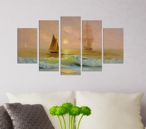 5 Parçalı Kanvas Tablo - Dalgalı Deniz Yelkenli ..