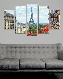 5 Parçalı Kanvas Tablo -Paris Eyfel - Dekoratif ..