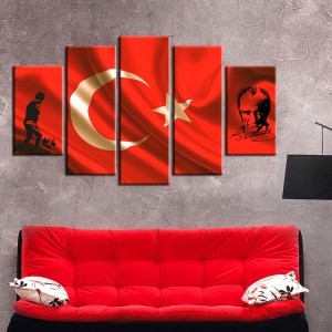 5 Parçalı Kanvas Türk Bayrağı Tablosu