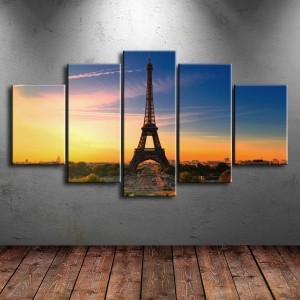 5 Parçalı Paris Kulesi Manzaralı Kanvas Tablo