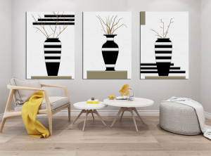 Vazoda Çiçekler-Geometrik Şekiller Minimalist Ko..