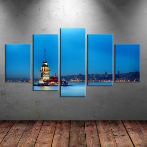 5 Parçalı Kanvas Kız Kulesi Tablosu