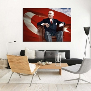 Türk Bayraklı Atatürk Makam-Dekoratif Kanvas Tab..