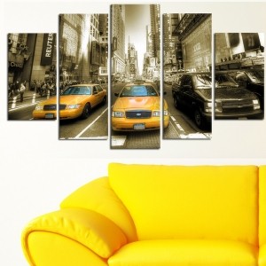5 Parçalı Kanvas Tablo - Amerika Taxi Cadde-  De..