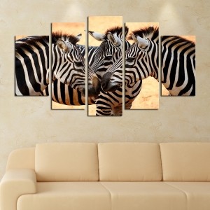 5 Parçalı Kanvas Dekoratif Zebra Tablosu