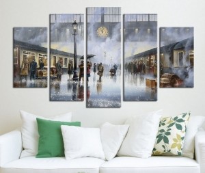 5 Parçalı Kanvas Tablo -Tren Garı Romantik- Deko..