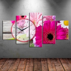 5 Parçalı Saatli Çiçek Tablosu