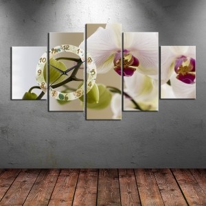 5 Parçalı Saatli Çiçek Tablosu