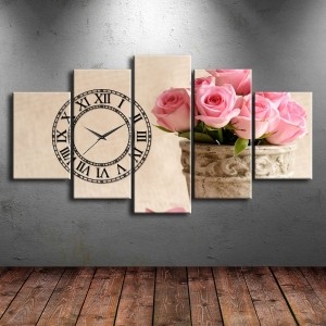 5 Parçalı Saatli Çiçek Tablosu
