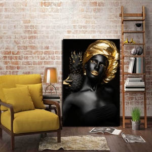 Ananas Gold Siyah Makyajlı Kadın Tablosu-Dekorat..