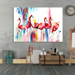 Yağlı Boya Görünümlü Flamingo Kuşlar-Dekoratif K..