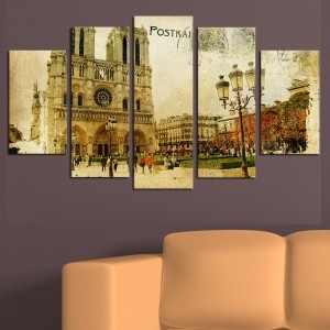 5 Parçalı Kanvas Tablo -Retro Fransa- Dekoratif ..